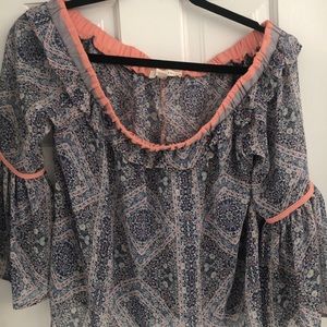 Blue blouse with bell sleeves